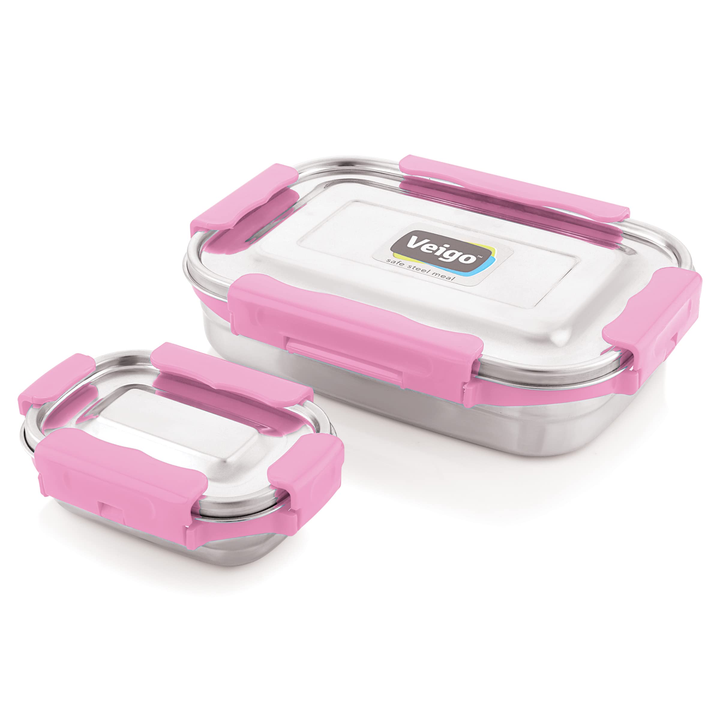 Veigo Premium Finish Maxo Series Stainless Steel Jumbo Airtight Leak-Proof Lunch Box with Veg Box for Office, School, Big Box 950 ml & Small Box 200 ml - Pink (B0B6147NN8) Amazon Price History, Amazon Price Tracker