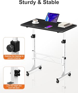 RayLove Small Standing Desk Adjustable Height, Mobile Stand Up Desk with Wheels, 32 Inch Portable Laptop Desks, Standing Table for Home Office Desks