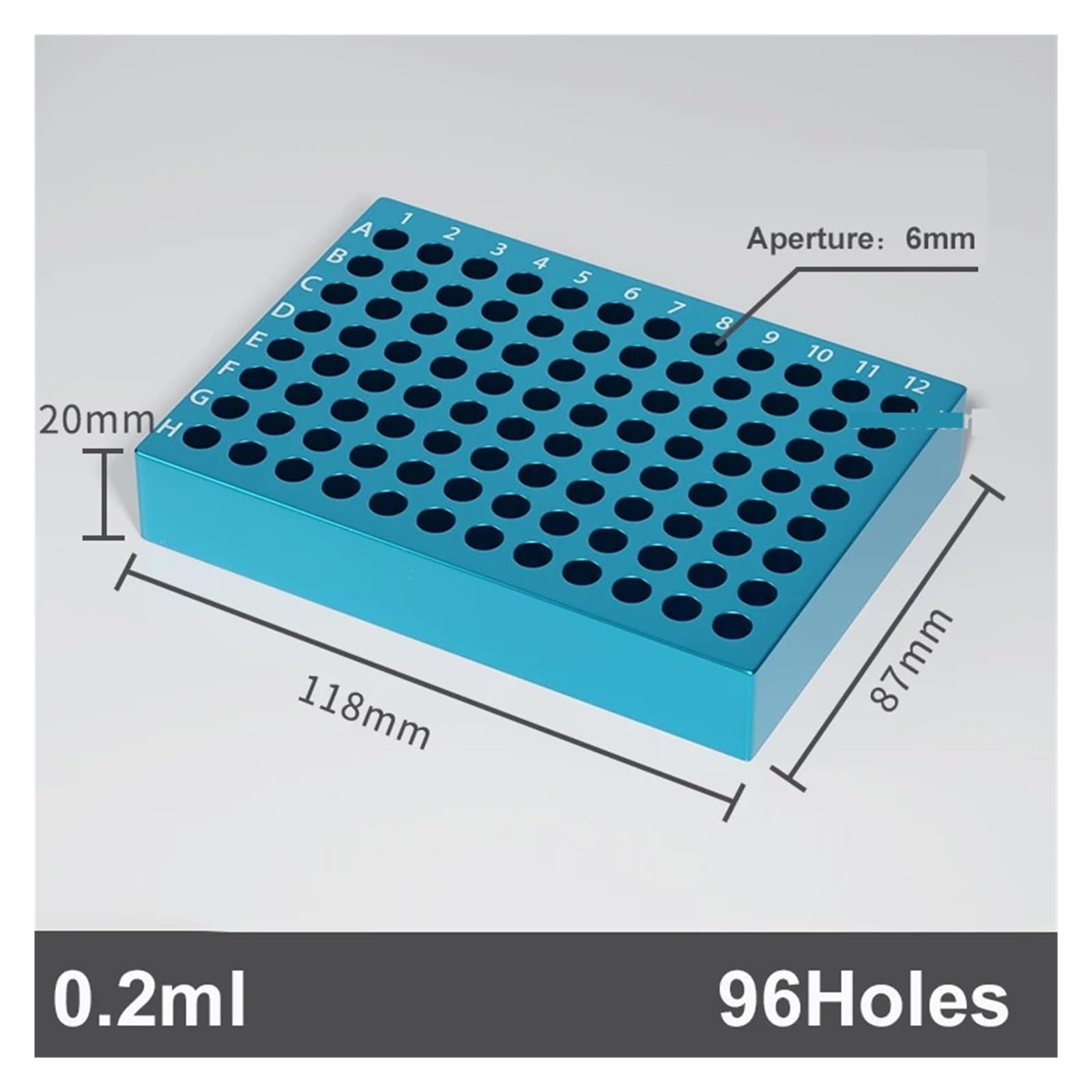 1 stück 96 Well Aluminium Kühlblock PCR Kühler for 0,1 ml 0,2 mL(0.2ml-96Hole-Blue)