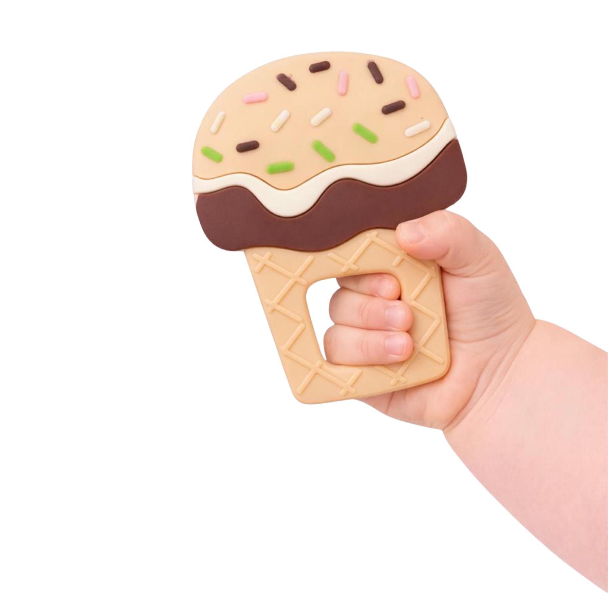 Babyblu Pediasoft Silicone Ice Cream Shape Baby Teether Beige & Brown | Silicone Teething Toy for Infants & Toddlers | Baby Teether for Chewing & Gum Stimulation-image-0