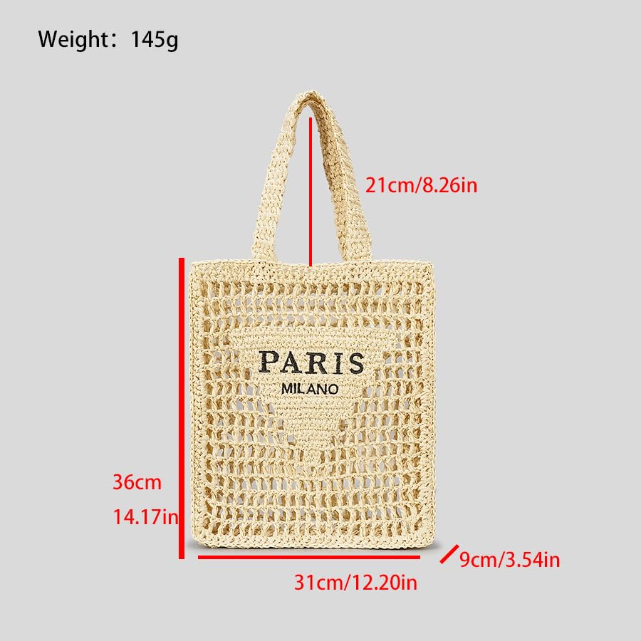 Bolso de paja tejido para mujer tipo tote para verano miniatura 6