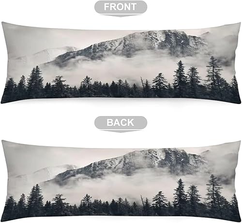 Miniatura 5 de Funda de almohada corporal con diseño de bosque neblinoso paisaje natural montaña pino nube árbol funda de almohada larga con cremallera funda de