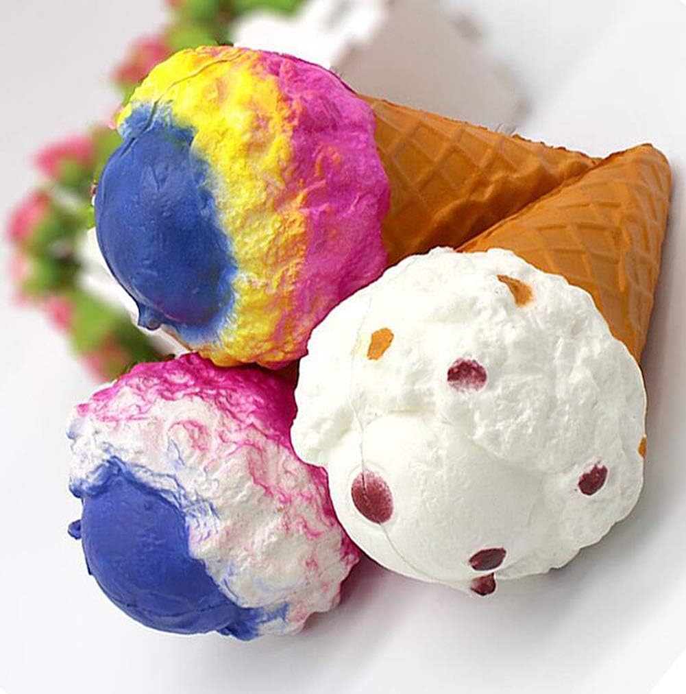 Magik Scented Jumbo Squishies Unicorn Bear Ice Cream Cone Galaxy Toys Cute Slow Rising Squishy Kids Children Adult for Holiday and Stress Relieve (Ice Cream Pink/Yellow/Blue, 7.48 x 4.13 Inch)