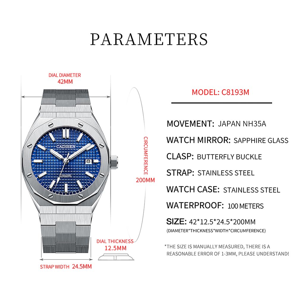 CADISEN Reloj automático para Hombre con Correa de Acero Inoxidable