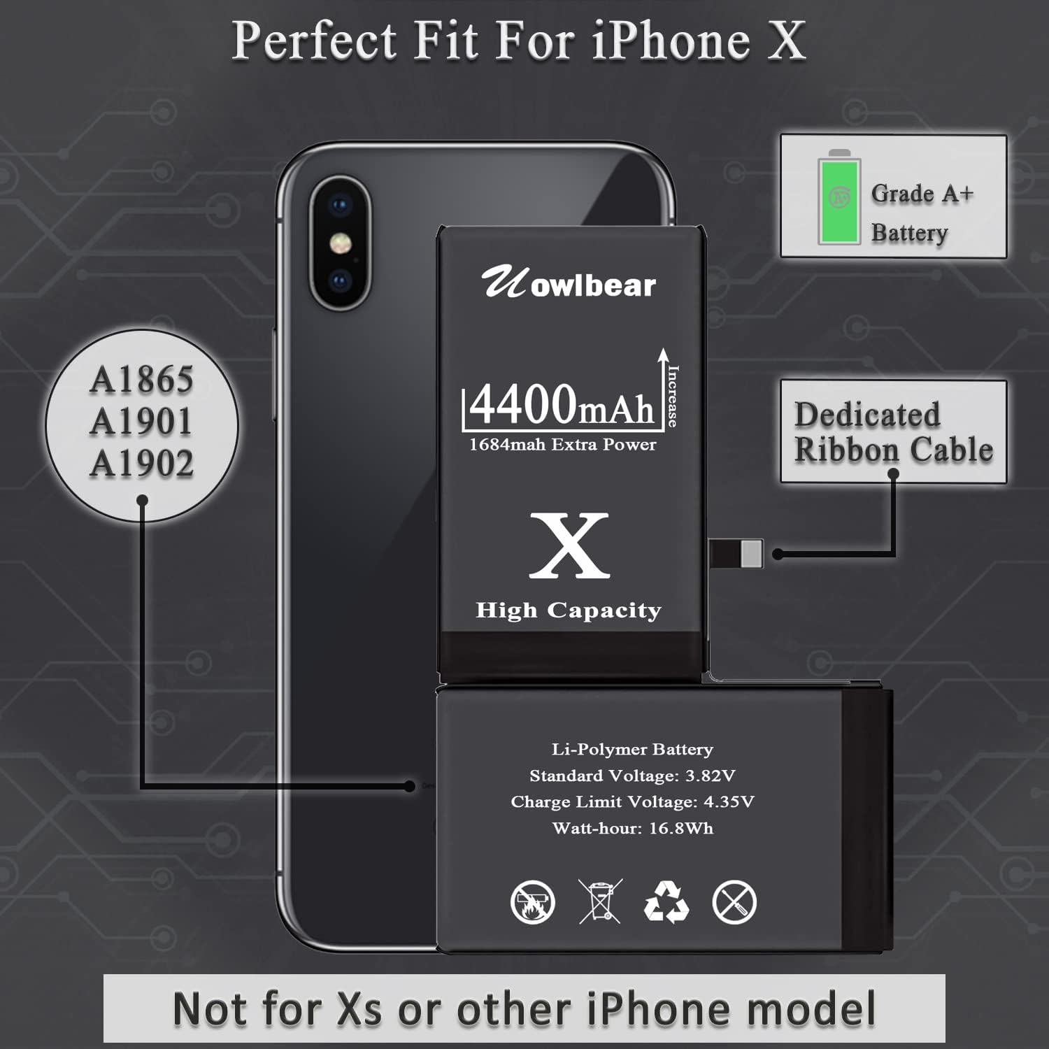 Buy Battery for iPhone X, uowlbear Rechargeable Battery for A1865 A1901