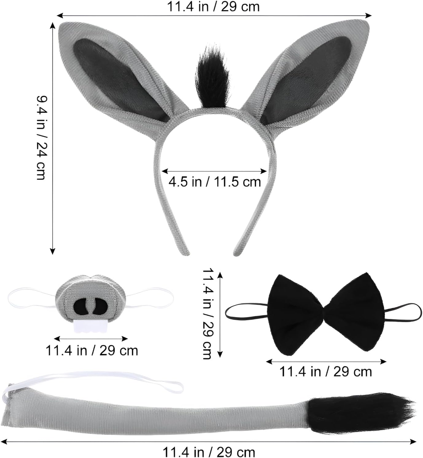 JOYFISCO Donkey Costume Accessories Set Donkey Ears Nose Tail and Bow Tie for Halloween Christmas Cosplay Animal Dress up Party Costume - Image 2