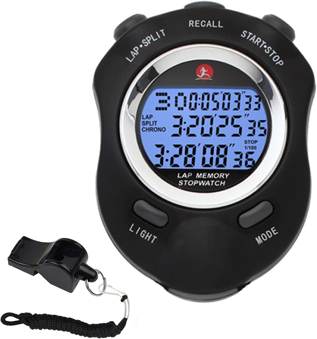 Stopwatch, Stop Watch for Sports Stopwatch with Backlight 10 Lap Waterproof Stopwatches Timer for Sports and Competitions(Black)
