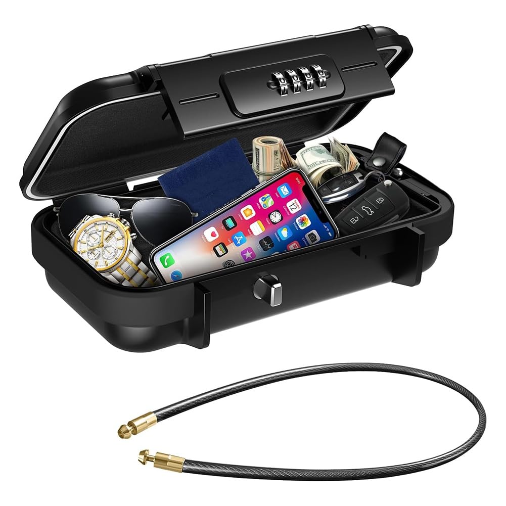 TsoLay Mini Coffre-Fort Portable et Étanche, Coffre-Fort de Voyage pour la Plage, Coffre-Fort à Combinaison Antivol avec Câble Métallique Amovible