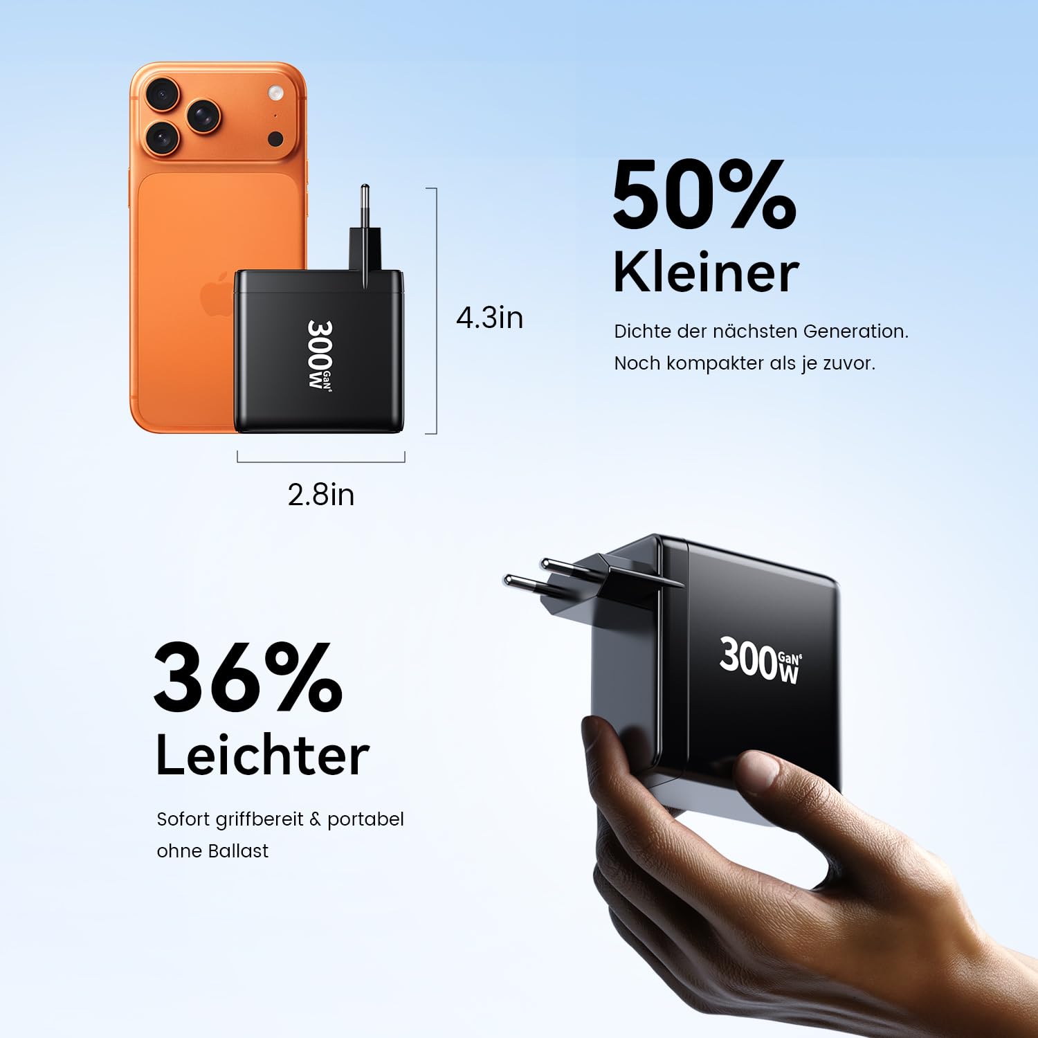 HSSNS 300W USB-C Ladegerät, 6 Port USB Ladegerät Mehrfach Schnellladegerät mit 3 USB-C und 3 USB-A, GaN PD Charger für MacBook iPad Pro/Air, iPhone 17 16 15 Pro Max, Samsung usw.