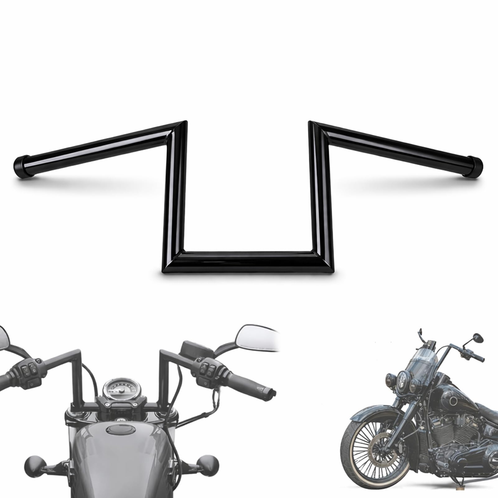 Guidon Moto, Z Bar Ø22 mm 7/8 Pouce, Rehausse 8" En Acier Robuste Avec Abaissement Central Style Chopper Pour Harley Yamaha Suzuki Kawasaki MT07 MT09 Touring Street Bike Cruiser ATV