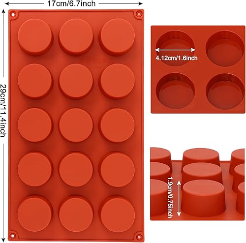 Miniatura 2 de FUGZAUD Paquete de 2 moldes cilíndricos de silicona molde redondo de chocolate de caramelo de 15 cavidades molde de silicona de jabón hecho a mano