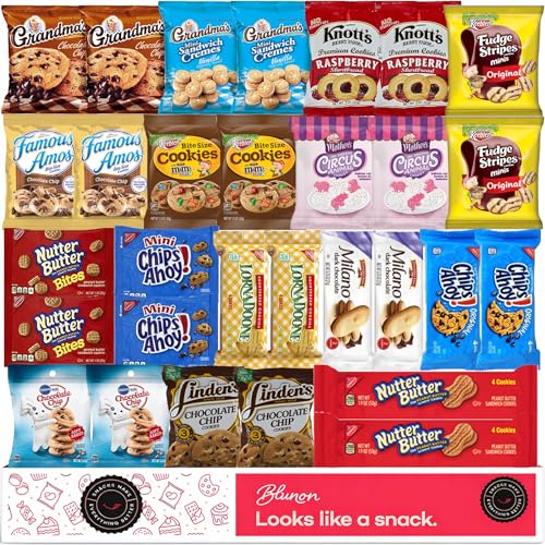 Cookies Variety Pack - Individually Wrapped Assortment - Christmas Gift - Sampler Bulk Care Package Gift Box (30 Count)