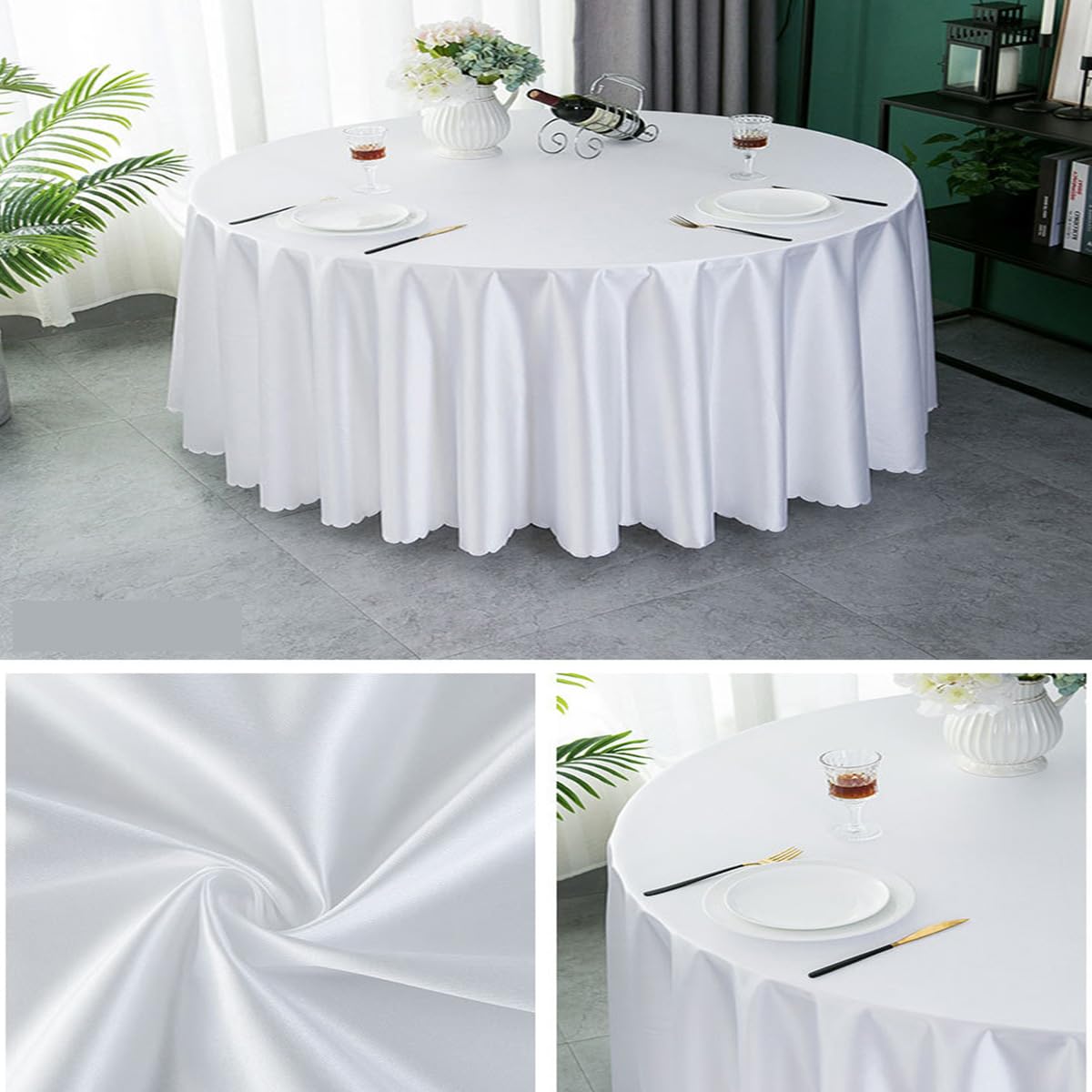 Mantel redondo resistente a las arrugas, tela satinada, elegante mantel para bodas, fiestas de cumpleaños, comedor, banquetes (negro, 238 cm, redondo)