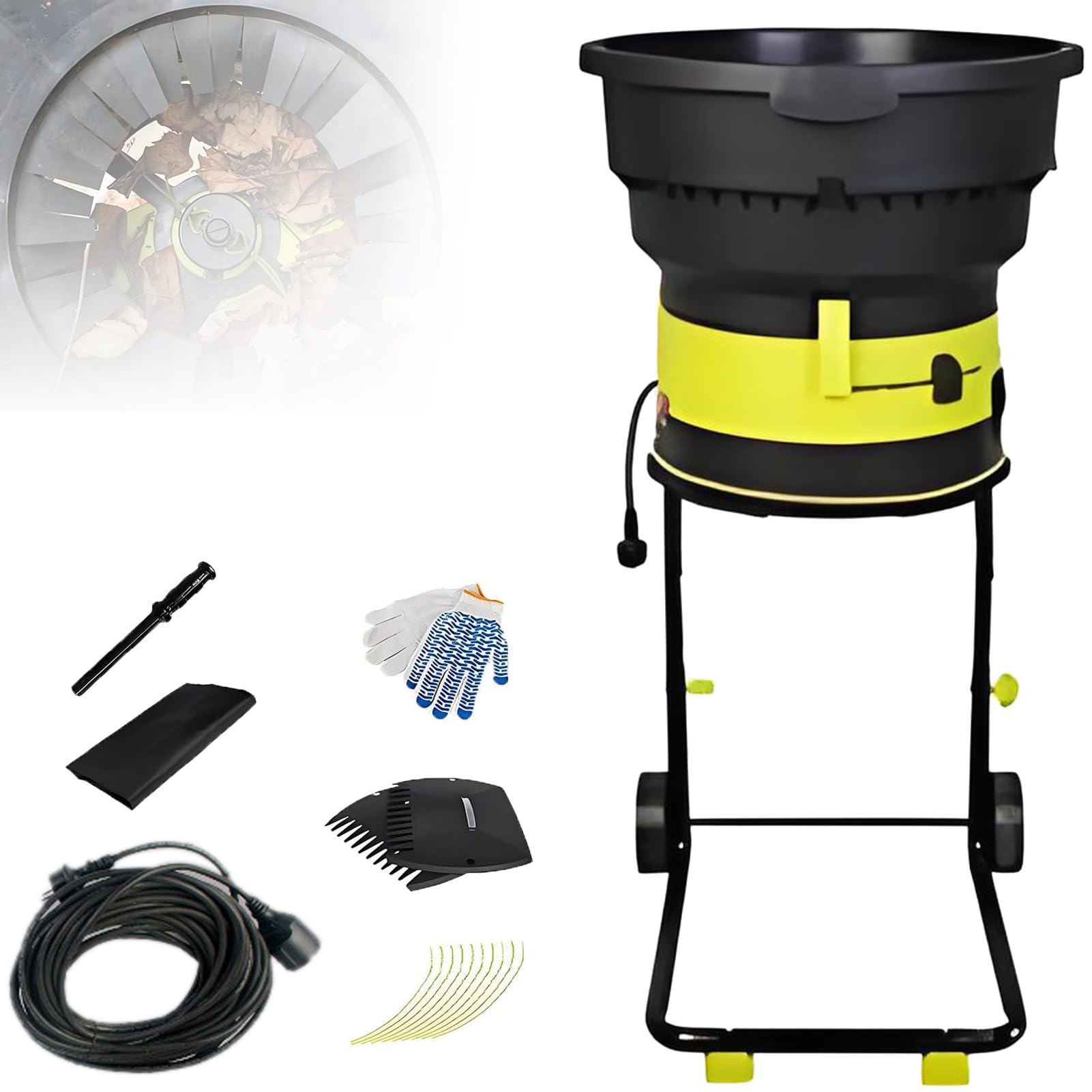 Biotrituratore Elettrico Tritafoglie 2500w,velocità a Vuoto 8000giri/Min,Diametro Tramoggia 54cm,Rapporto di Triturazione 17:1,Tritafoglie da Giardino con Ruote noPowercord