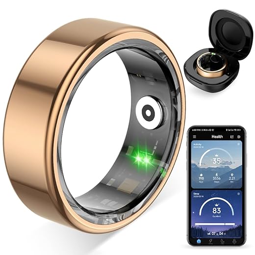 R02 Smart Ring, a Smart Ring for Women and Men, with a Charging case, Supports Heart Rate, Blood Oxygen, Sleep Health Monitoring, and Sports Tracking Ring. (Rose Gold, 8#)