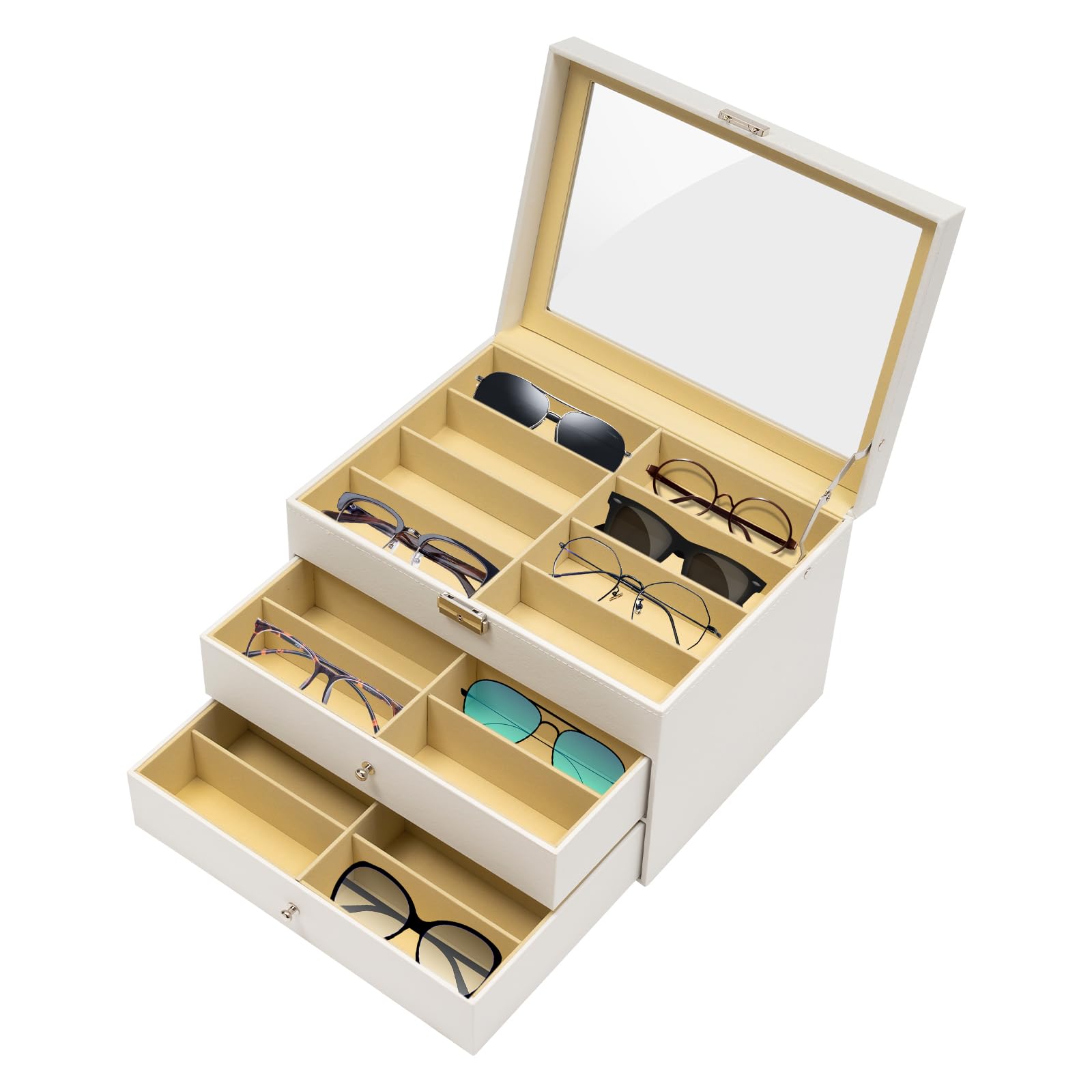 Brillenbox Sonnenbrillen Aufbewahrungsbox für 24 Brillen Aufbewahrung Sonnenbrillen brillenaufbewahrung mehrere brillen 34 x 25 x 19 cm Brillenkoffer Sonnenbrillen Präsentation Showcase