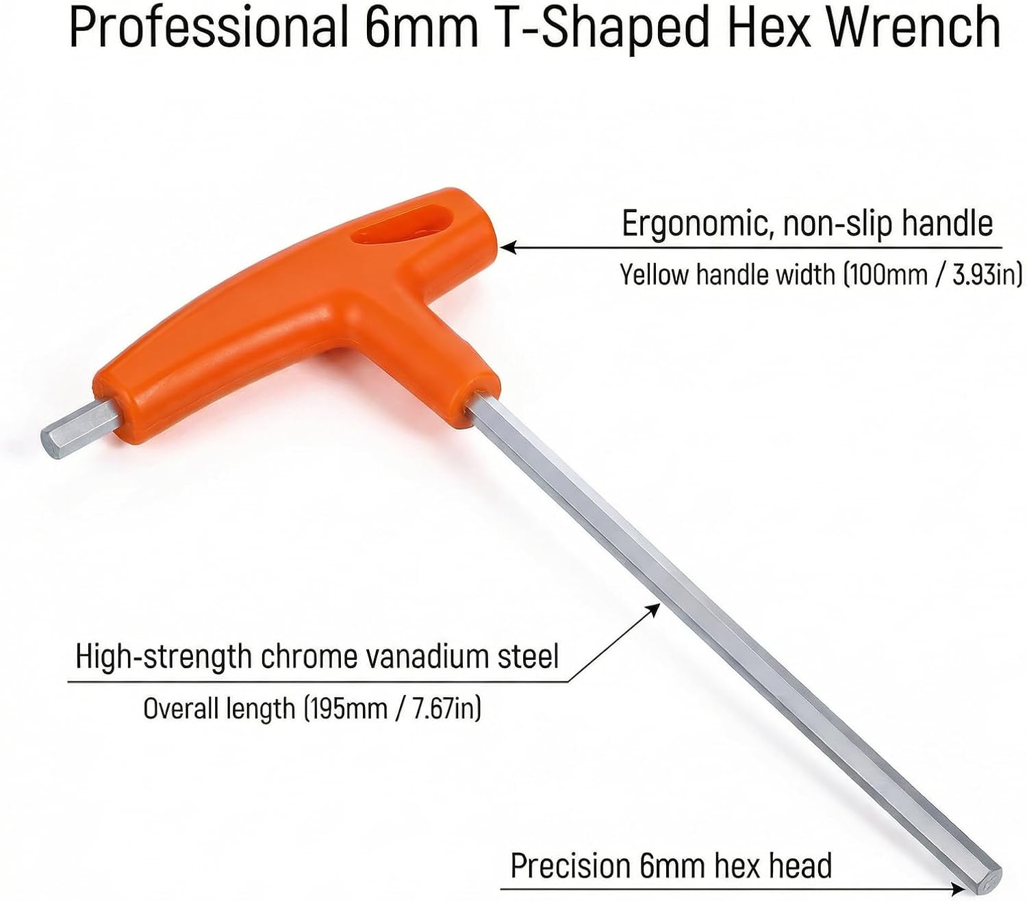 6mm Allen Key Set, Allen Wrench with T-Handle Grip, Heavy Duty Hex Key Tool with Long Arm, High Torque, Perfect for Tight Spaces, Home Improvement, Bicycle Repair, and Furniture Assembly