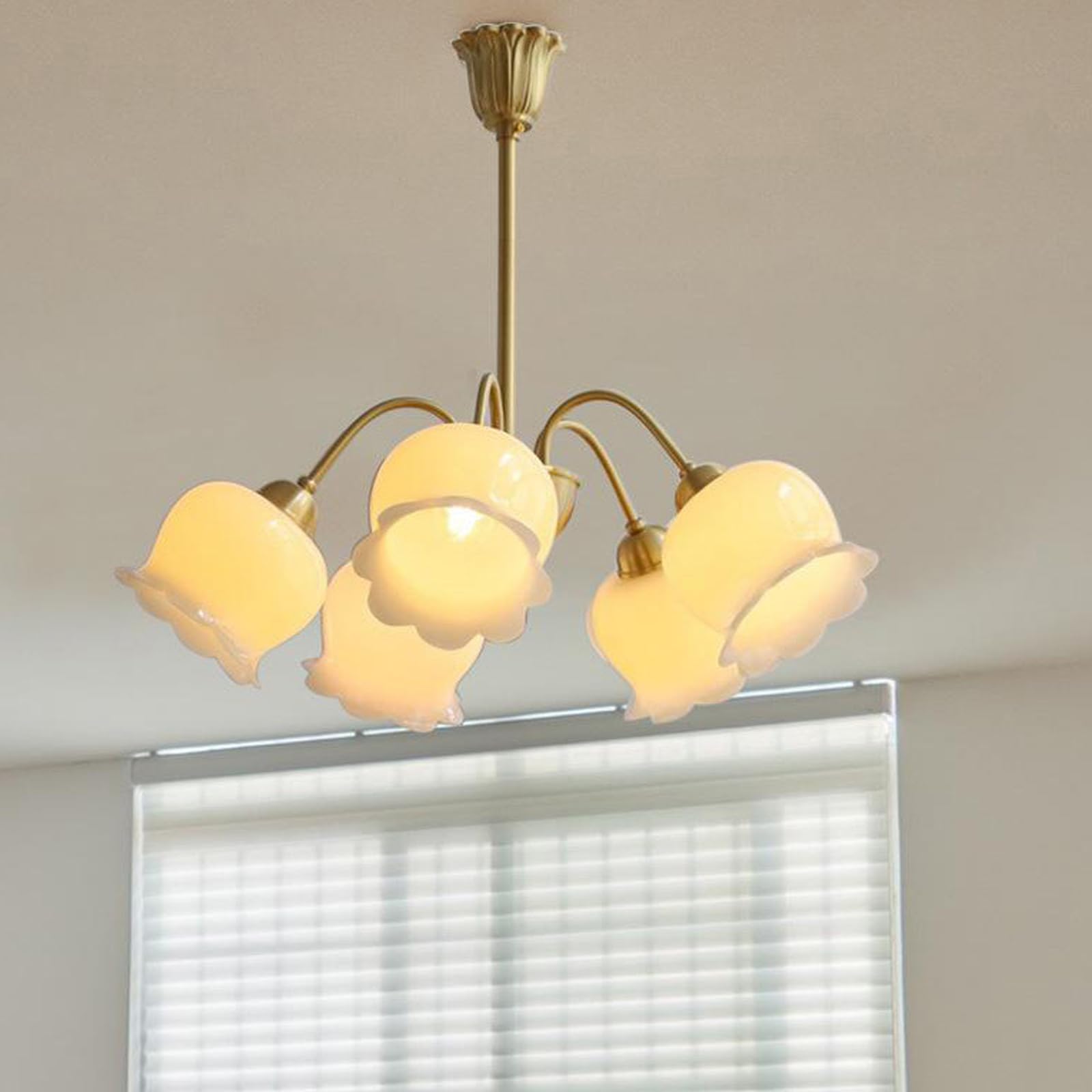 HYJAUSXB Gold Flower Chandelier Ceiling Light u2013 Modern Pendant for Living Room, Bedroom, Kitchen Island Brass Floral Shade Lighting Fixture Dining HallwayCream Yellow,5Heads