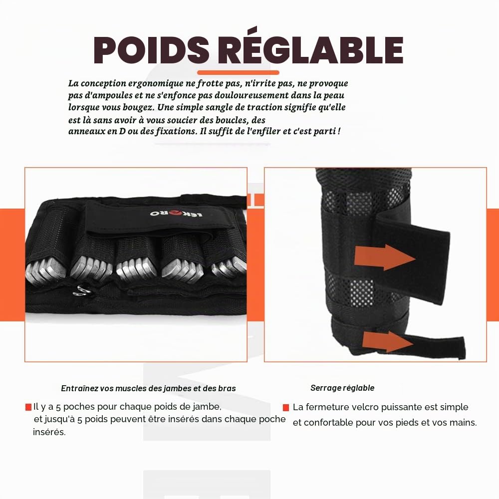 Ensemble de Gilet Lesté Réglable Avec Poids Pour Bras et Jambes - Kit d'Entraînement de Musculation, Veste, Poignet et Chevilles en Nylon (96 à 100 Plaques d'Acier)