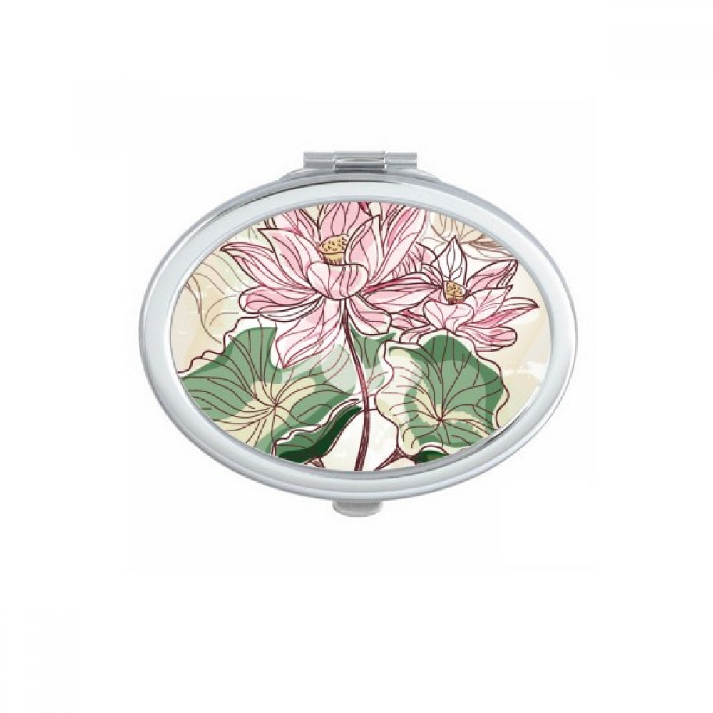 Miroir de poche lotus aquarelle compact et ovale pour retouches