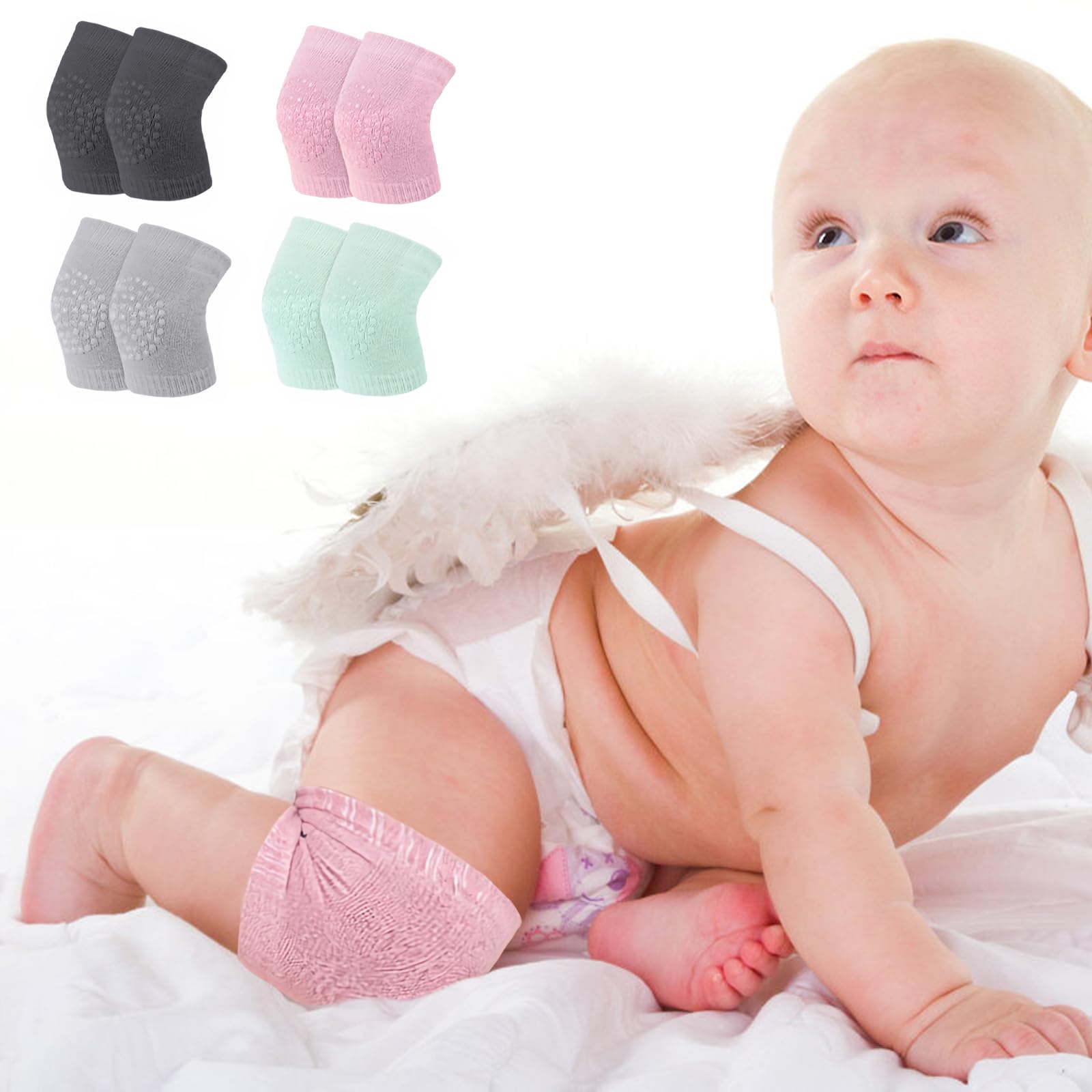 Knieschoner Baby Krabbeln 4 Paare Baby Knieschoner Zum Krabbeln 22g Krabbelhilfe Für Babys Anti-Fall und Anti-Rutsch, geeignet für Krabbeljungen und Mädchen Im Alter von 0–24 Monaten.