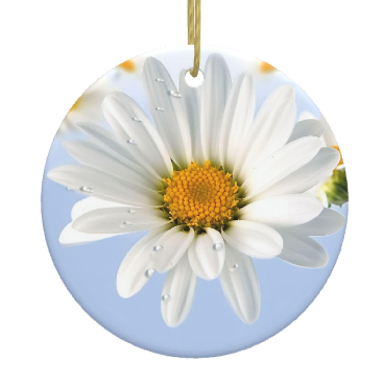Ceramic Christmas Tree Hanging Ornaments with Gold Ropes Christmas Tree Decorations Round Ceramic White Daisy Pendant Keepsake Decorations for Holiday Xmas Gift Ideas