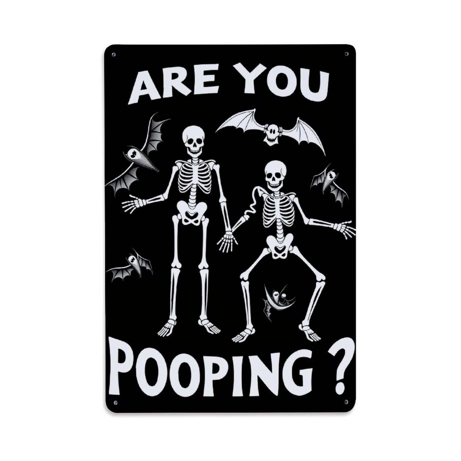 Enderetf Vintage Skeletons Bats Halloween Humor Pooping Tin Sign Metal Poster, Home Bar Garage Man Cave Cafe Indoor & Outdoor Wall Decoration 8X12inches