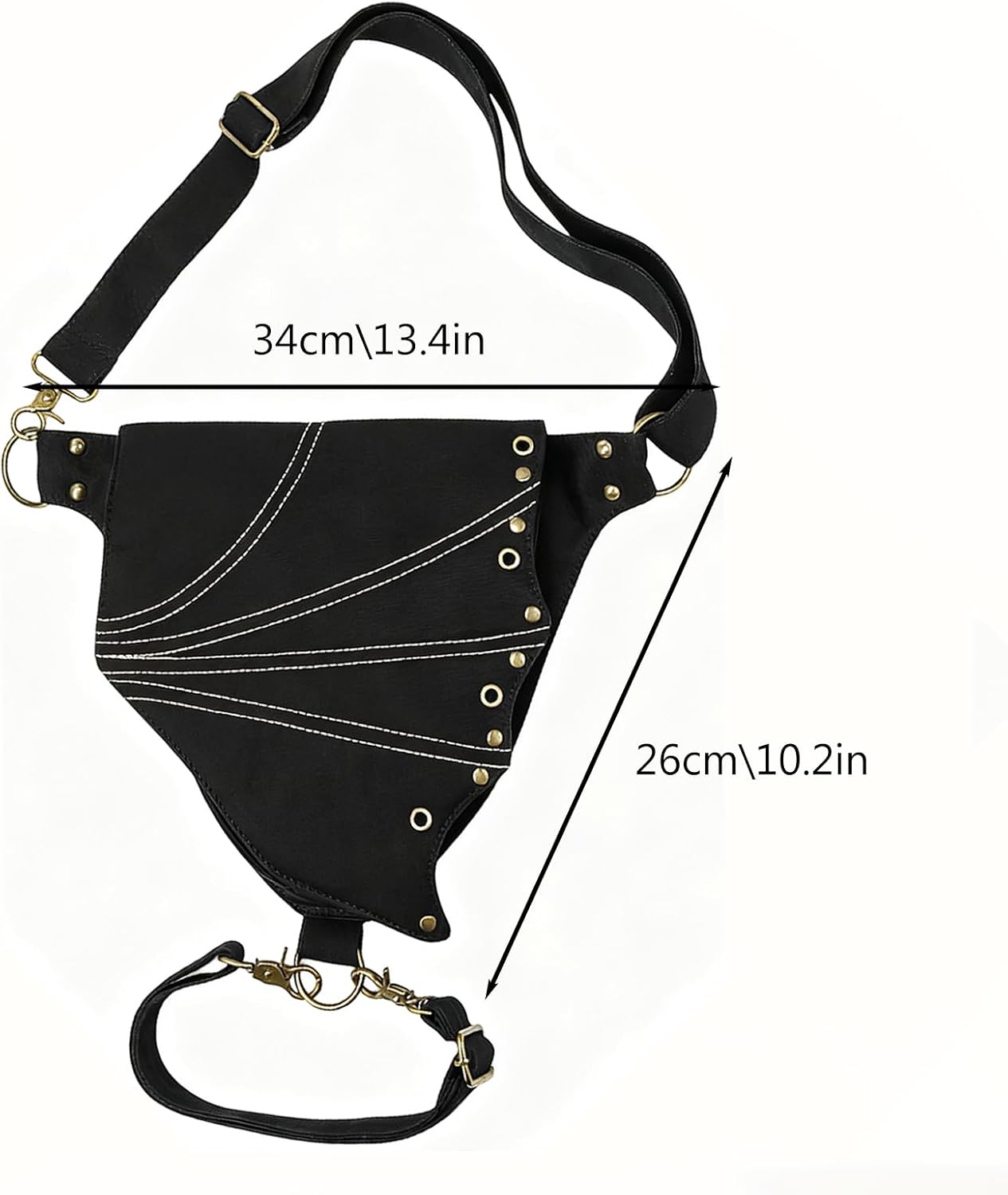 Crossbody Belt Bag Fanny Pack for Women with Detachable Thigh Strap, Adjustable Hip–Waist Utility Pouch, Secure Zipper Pockets, Festival & Everyday Wear, Renaissance Style (Black)