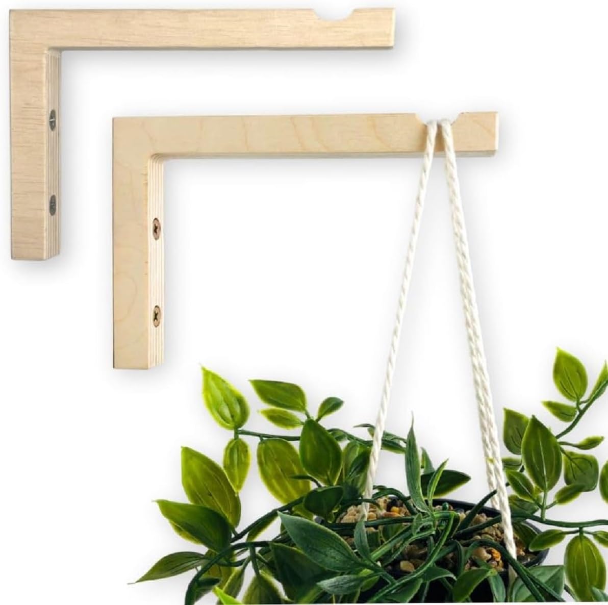 2-Piece Set of Plant Hooks L-Shaped Mounted Wooden Plant Hook Bracket Plant Hanger for Planters, Lanterns, Bird Feeders and Plant Basket (Natural) Size - 6"x0.7"X4" Inch-image-49
