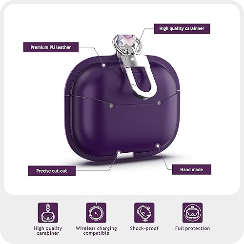 Miniatura 4 de wenew Funda de cuero para Airpods Pro 2019 para mujer con cierre a presión seguro, llavero frontal LED visible, soporte de carga inalámbrica