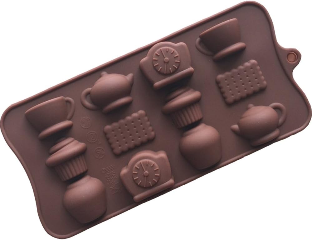 Perfectii 12 Coffee Teapot Ice Cream Biscuits Shape Silicone Cake Mould Non Stick Reusable Chocolate Mould Baking Mold Tool [Random Color]