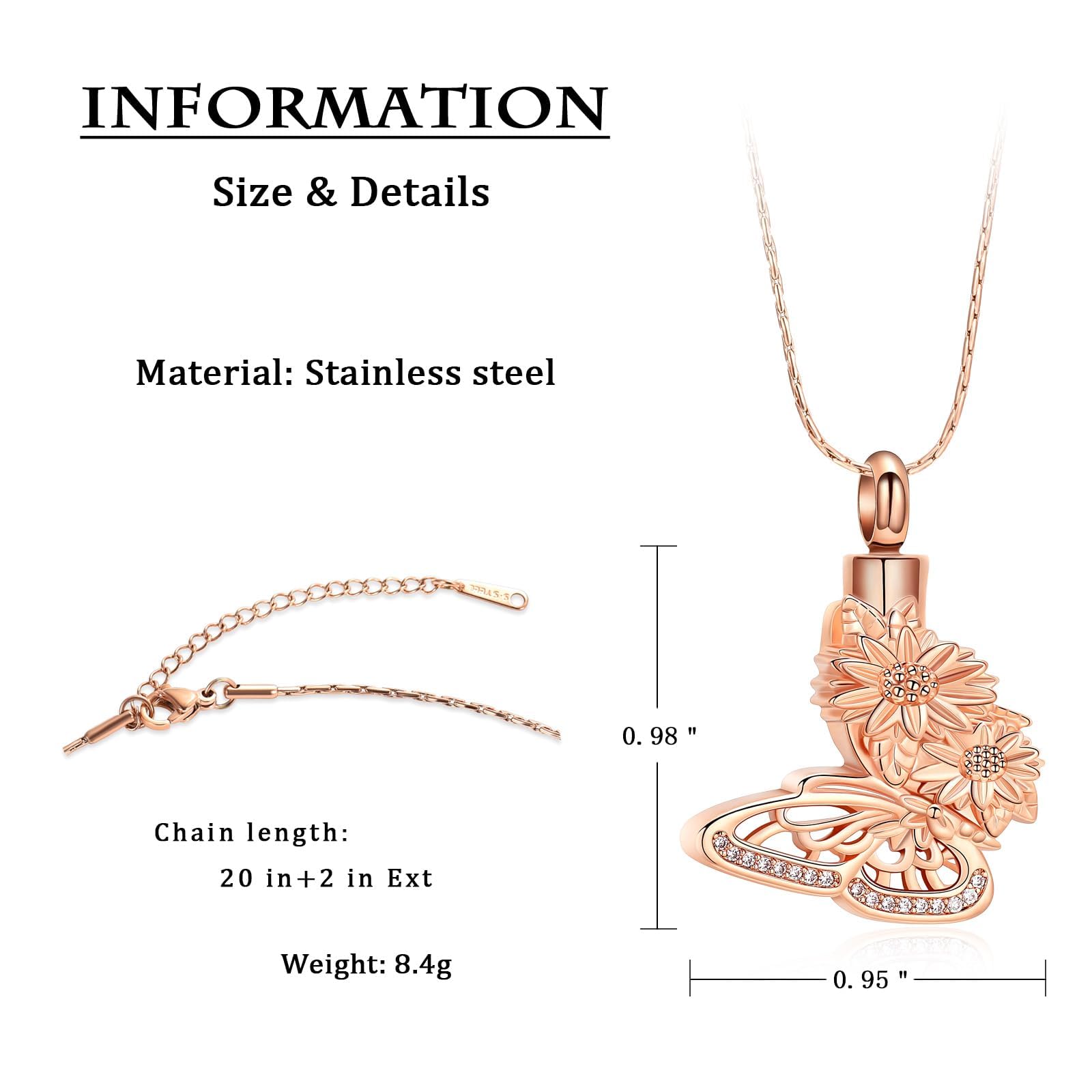QGJNSGC Butterfly Urn Necklace Sunflower Ashes Keepsake Cremation Jewelry Memorial Gifts for Women Loss Loved One - Image 2