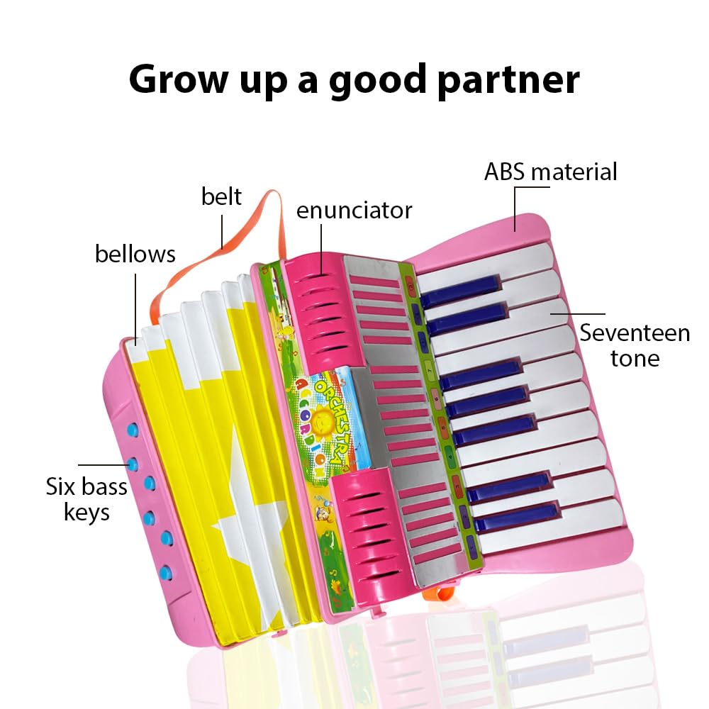 Mini-Akkordeon mit 17 Tasten und 6 Bässen, ABS-Material mit Schnalle, Musikinstrument für Anfänger, leichtes Knopfakkordeon, Hand-Auge-Koordination, Bühnenauftritt