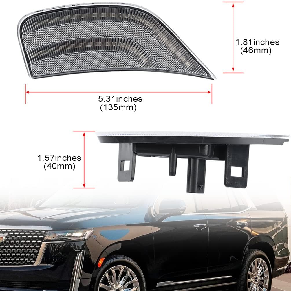 Suburban White LED Side Marker Light Assembly for 2021 2022 2023 2024 GMC Yukon XL Denali Chevy Tahoe Escalade Driver Passenger Front Fender Led Sidemarker Lamps Turn Singal Indicator Parking Light