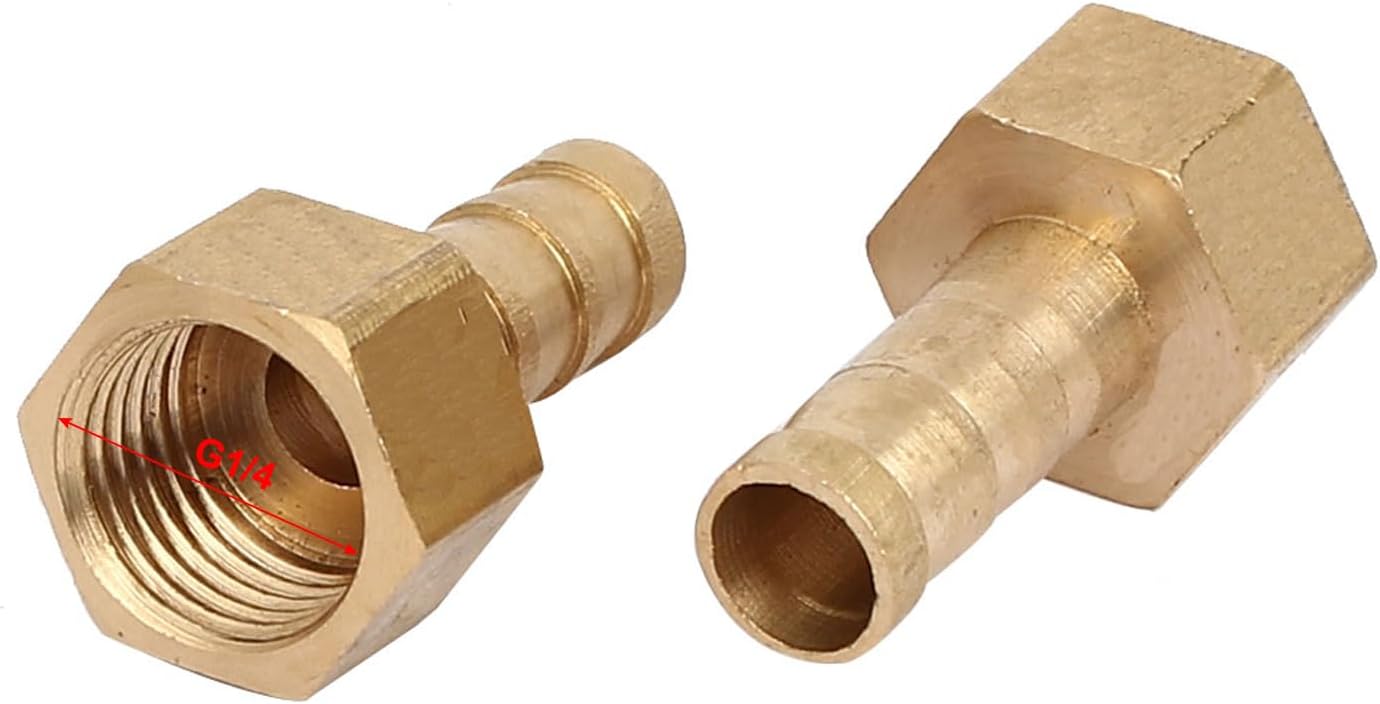 uxcell BSPP G1/4 Female Thread 8mm Hose Barb Brass Tubing Coupler Connector Fitting 2pcs