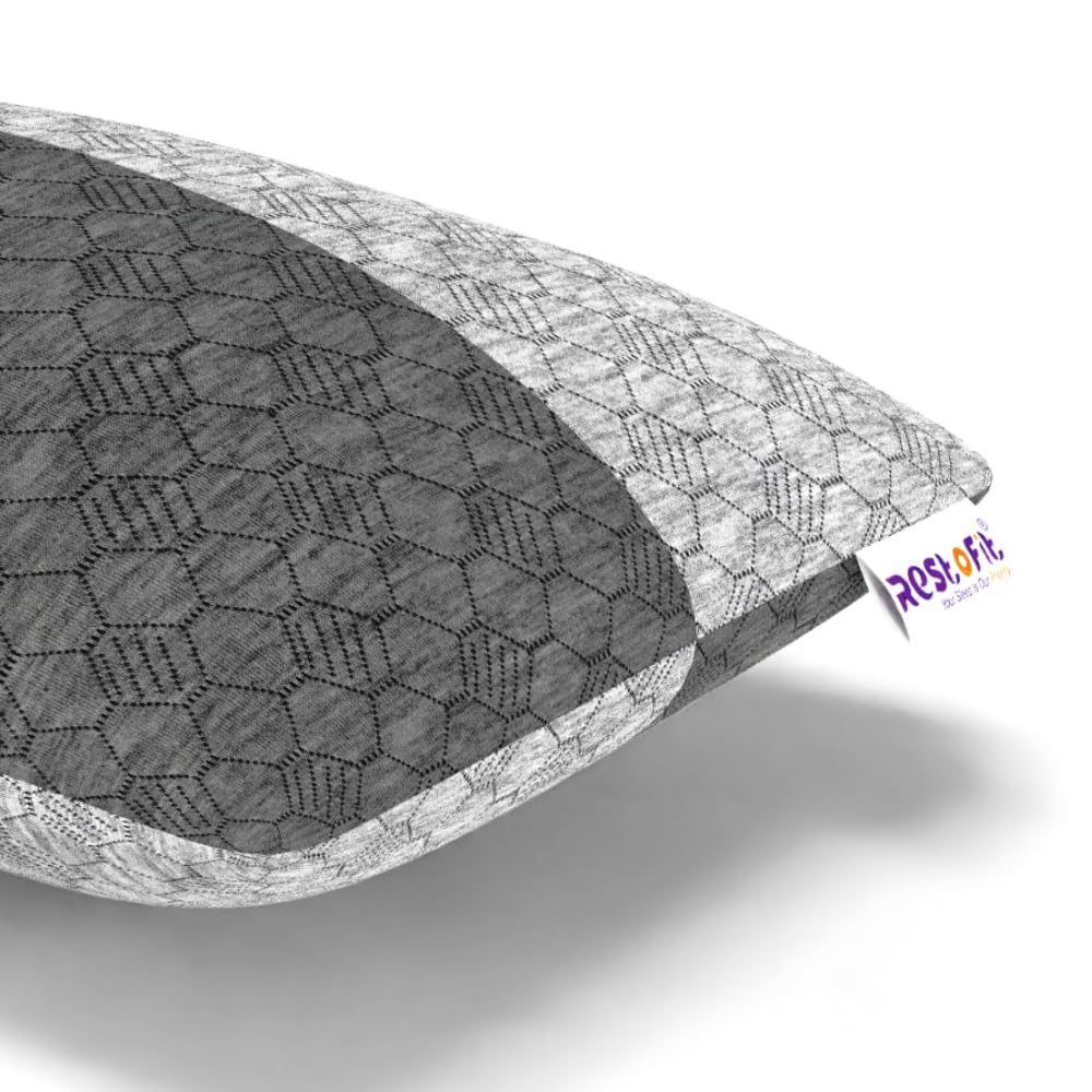 RESTOFIT Microfiber Cloud Sleeping Pillows with Adjustable Zipper | Set of 2 (Standard Size, 26x16 Inches) | Grey