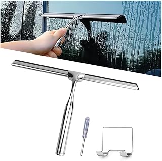 Mandark All-Purpose Shower Squeegee for Car, Automotive Windshield Scraper with Adhesive Hook, Vehicle Window & Mirrors Cleaner Tool Accessories, Universal for SUV Sedan Truck (Silver)