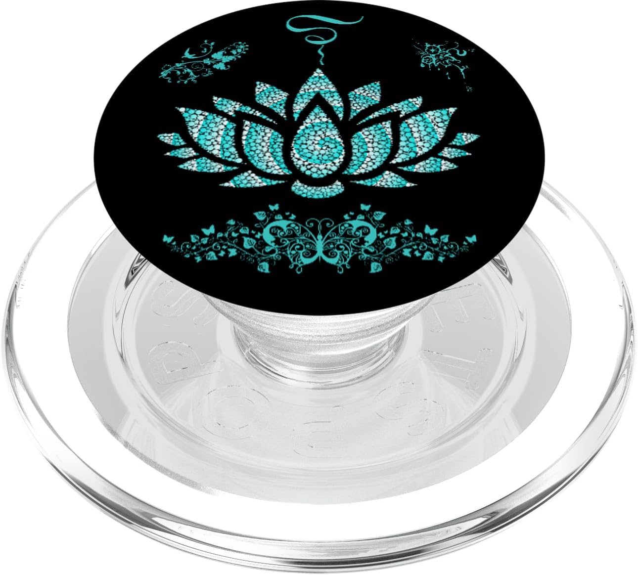 Teal & White Flower Lotus Cell Phone Pop Out Button Holder PopSockets PopGrip: Swappable Grip for Phones & Tablets PopSockets PopGrip for MagSafe