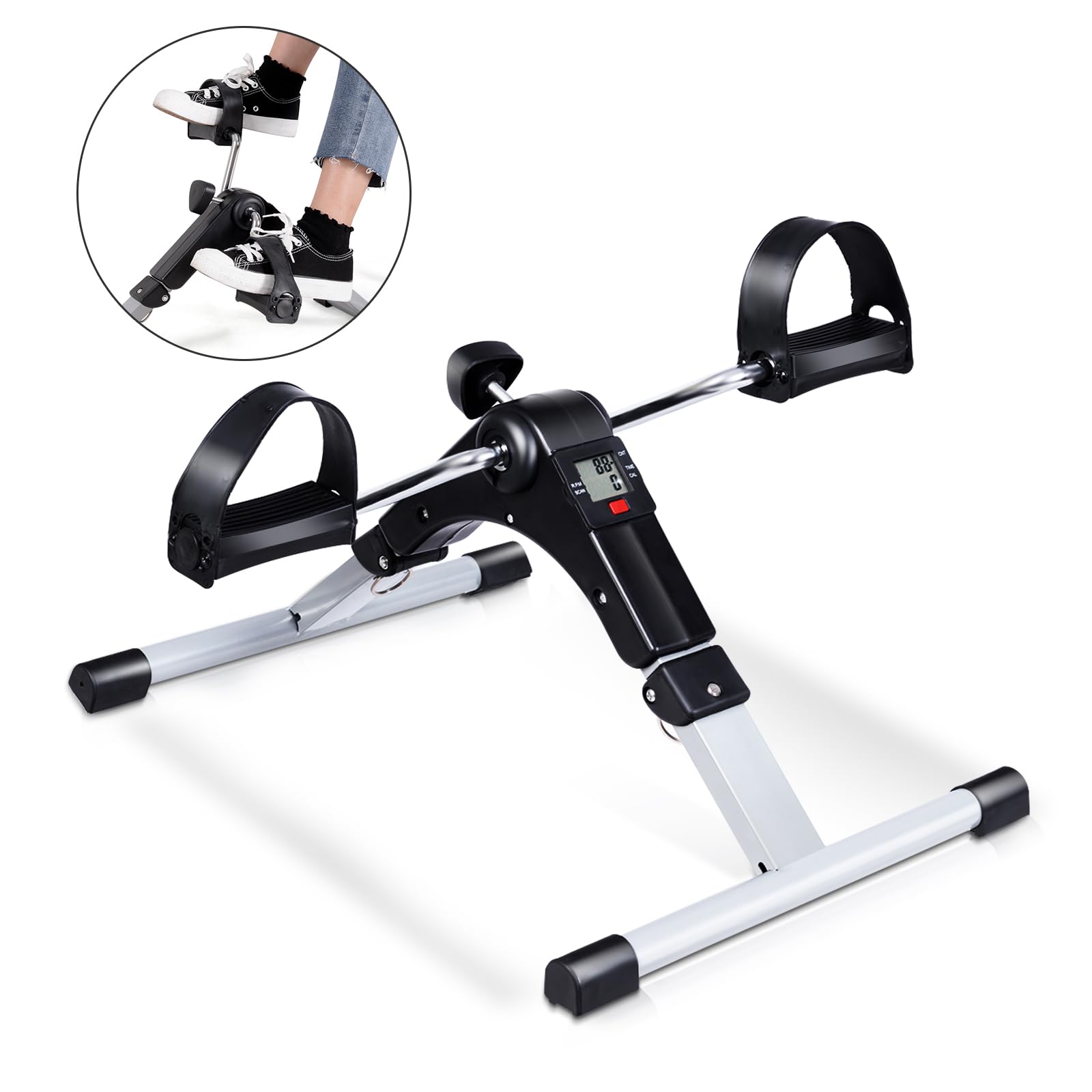 KOMFOTTEU Pedaliera Pieghevole con Display Digitale, Cyclette per Gambe e Braccia in Ferro, Macchina per Esercizi a Pedale, Cyclette Mini Bike Fitness con Resistenza Regolabile per Riabilitazione