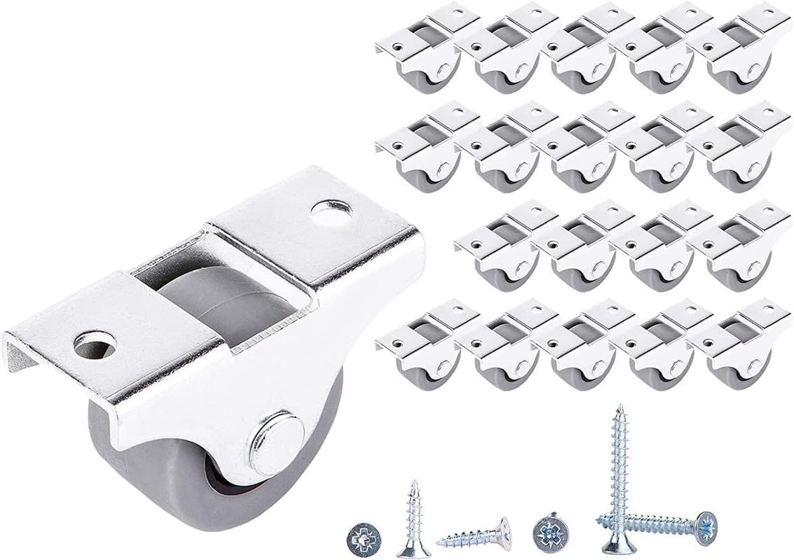 (Pack of 20) 1" / (25 mm) Small Wheel Castors Rubber Wheels for Furniture Not Swivelling Non-Plastic Casting Device & Equipment Small Wheel Casters Set with Screws (20, ⌀ 1" / 44 lbs)