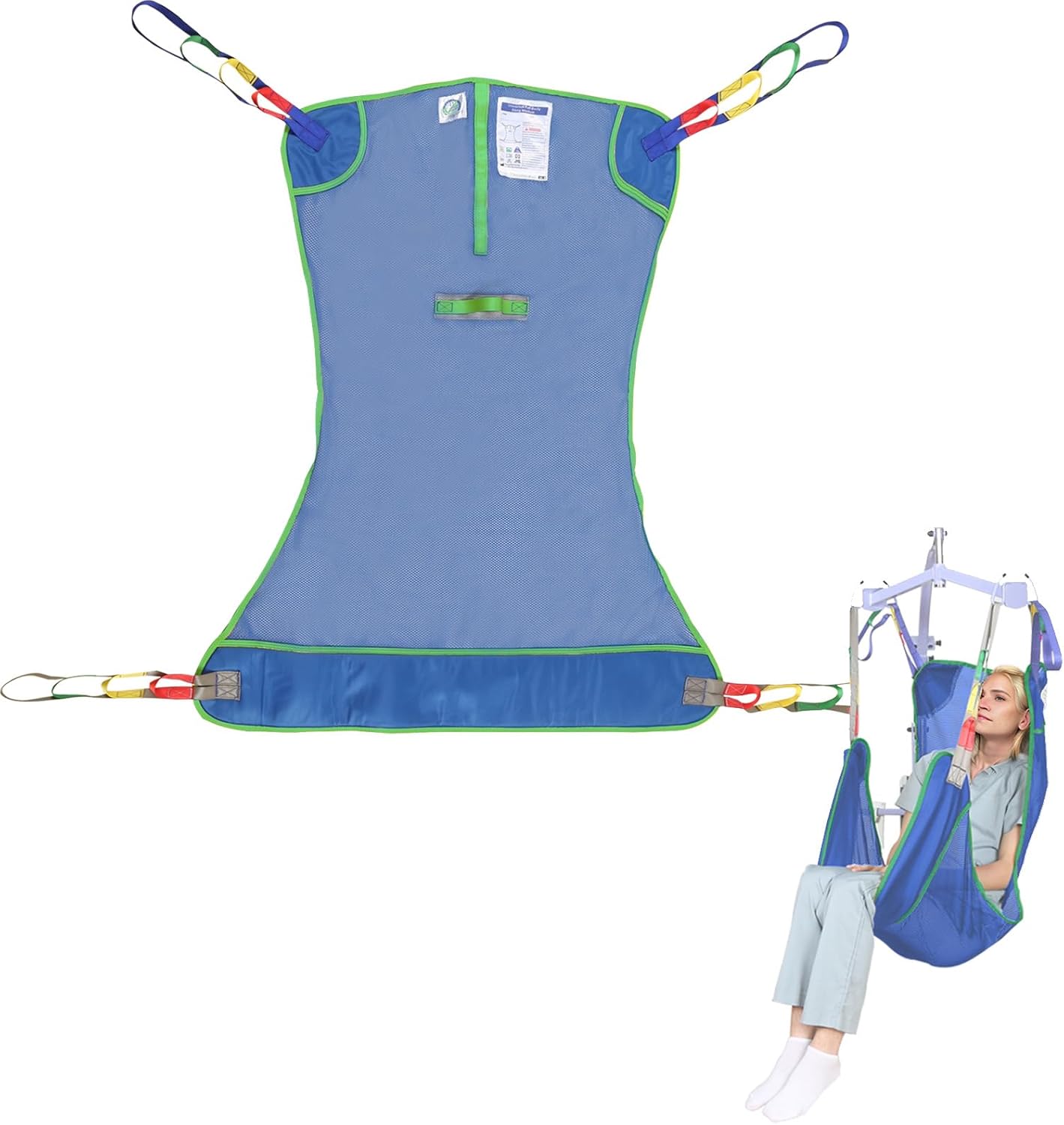 Universal Full Body Patient Lift Sling, Mesh Fabric Patient Sling Transfer and Bathing aids, 500lb Weight Capacity (Large-Blue)