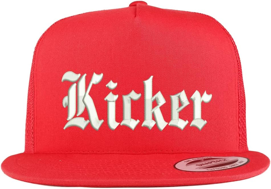 Trendy Apparel Shop Kicker Football Old English Embroidered 5 Panel Flatbill Trucker Cap
