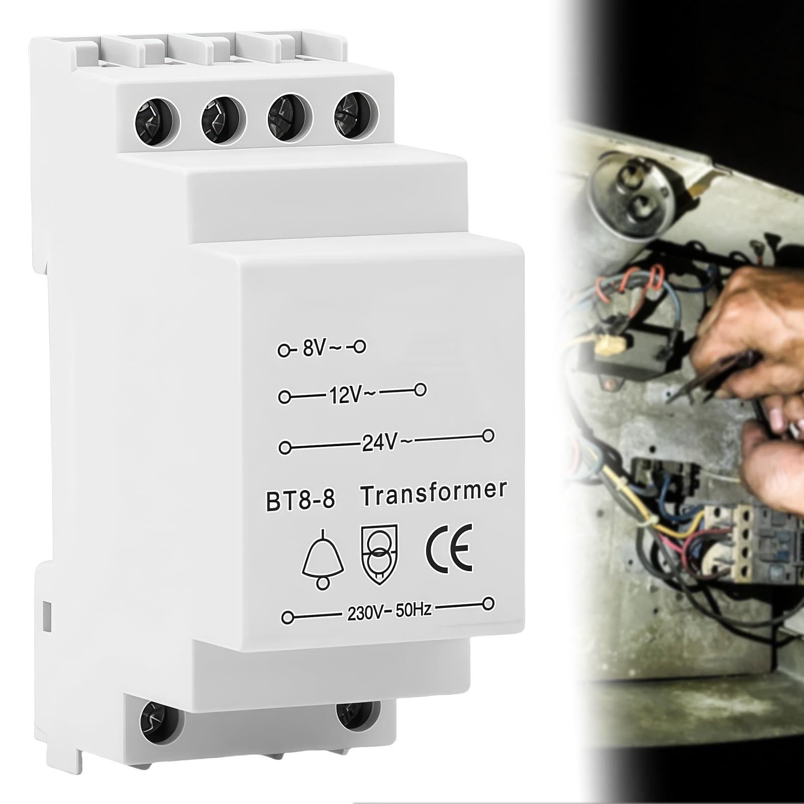 Klingeltrafo: Klingel Trafo Niederspannungsausgängen, Klingeltransformator mit Nennleistung für Türklingel & Gong – 8V/12V/24V Ausgangsspannung, Hutschienenmontage, Kompakt & Sicher
