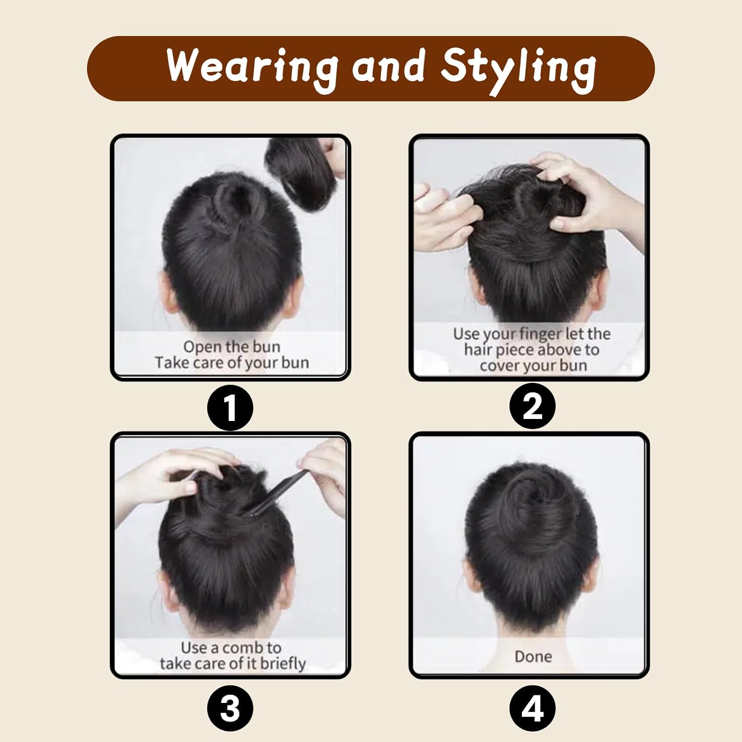Messy Bun Hair Piece Human Hair #1B Natural Black Messy Bun with Elastic Band Hair Bun 100% Real Human Hair Stretchy Fluffy Elastic Rubber Band Fake Bun for Women/Kids Girls