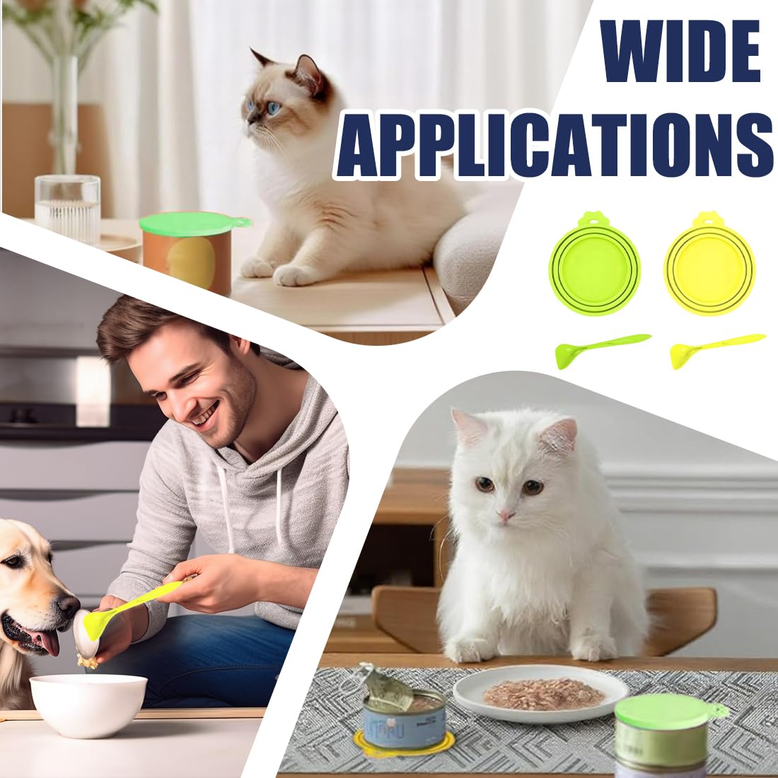 Couvercles En Silicone Pour Boîtes De Nourriture Pour Animaux, Lot De 2 Pièces Universel, Pour 3 Tailles Standard De Conserves Livré Avec Une Cuillère (Jaune, Verte)