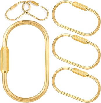 Gold Brass Key Rings, Key Chain Rings, Purse Bag Charms | Key Chain Organizer Holder Durable Carabiner for Keys, Anti-Lost Oval Keyring Clip, Large Capacity Key Holder for Handbag