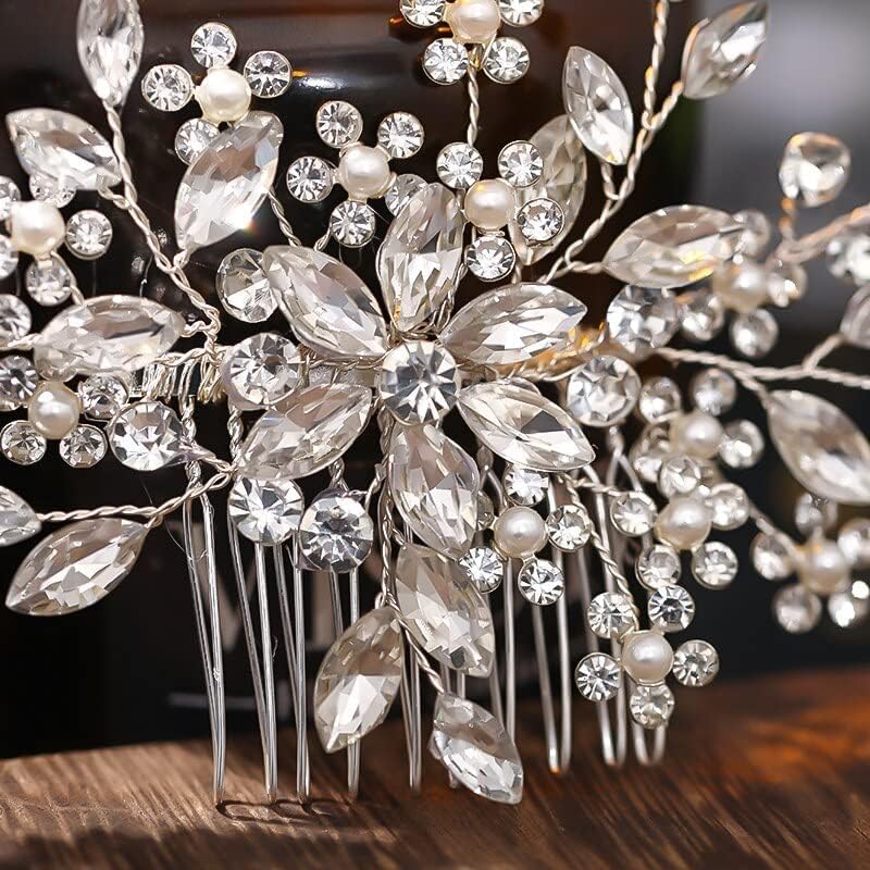 ダイヤモンドティアラ ウェディング クリスタル フラワー パール ヘアコームピン ラインストーン ヘアクリップ ヘッドバンド レディ