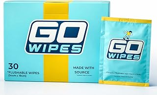 Flushable Wet Wipes - Unscented, 30 Wipes, Individually Packaged, Travel Sized, On The Go Personal Hygiene, Eco-Friendly, Septic and Sewer Safe, Biodegradable
