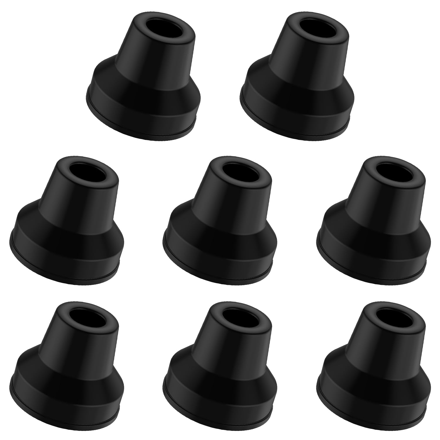 MFE Quad Cane Tips (Set of 8) - Heavy Duty 1/2 inch Replacement Rubber Foot - Black Attachment Base Grip - Durable Accessories for Walking and Standing Stick for Women, Men, Seniors, Elderly
