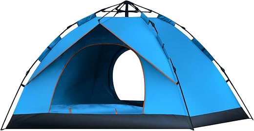 Bisonberg Quick Pop-up Camping Tent, 4 Person, Green, Glass Fiber Poles, Waterproof with PU Coating, Portable and Foldable